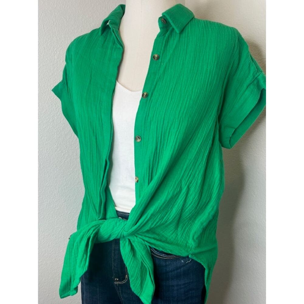 Green Cotton Button Down Shirt Size Small